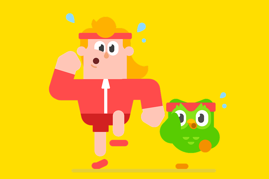 Eddy and Duo running while wearing matching red sweatbands.