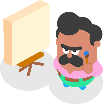 Ilustração do Óscar perdido nos seus pensamentos ao lado de uma tela em branco.