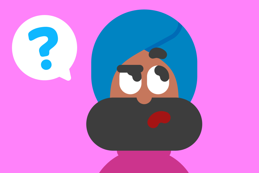 Vikram a l'air perplexe à côté d'un point d'interrogation dans une bulle.