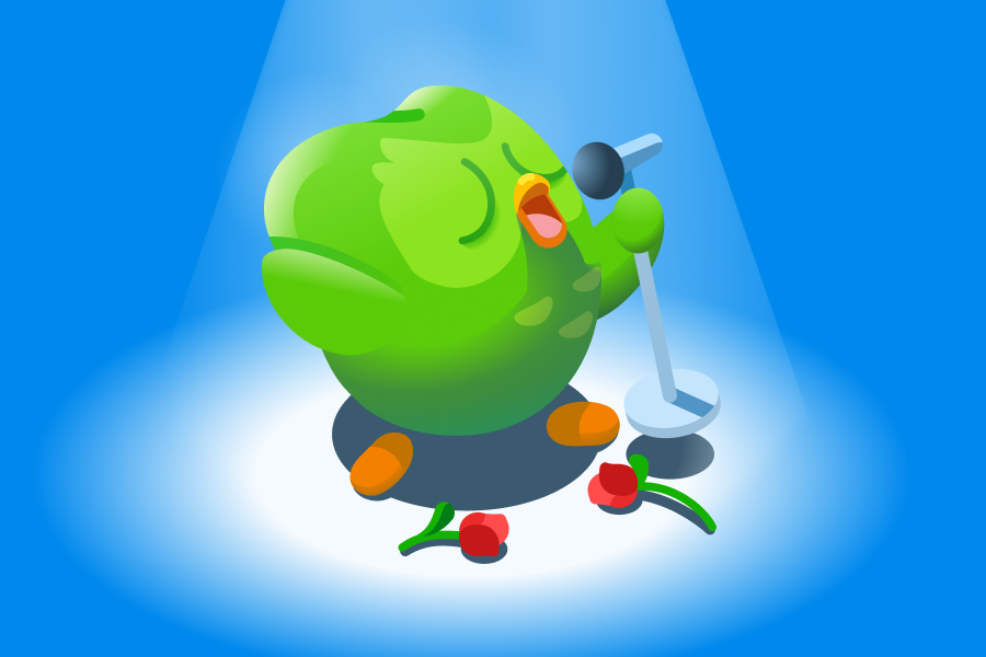 マイクに向かって歌うフクロウのデュオのイラスト。