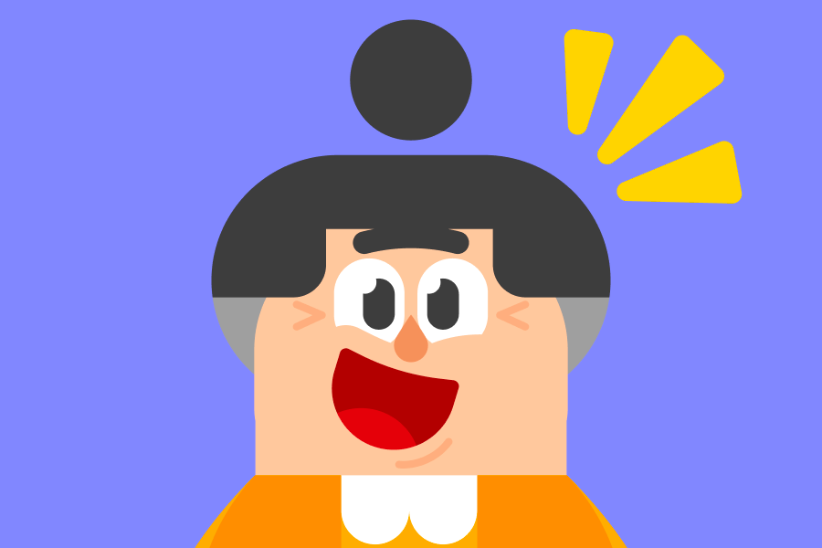 Lucy looking excited with three yellow marks next to her head, showing an “ah ha” moment