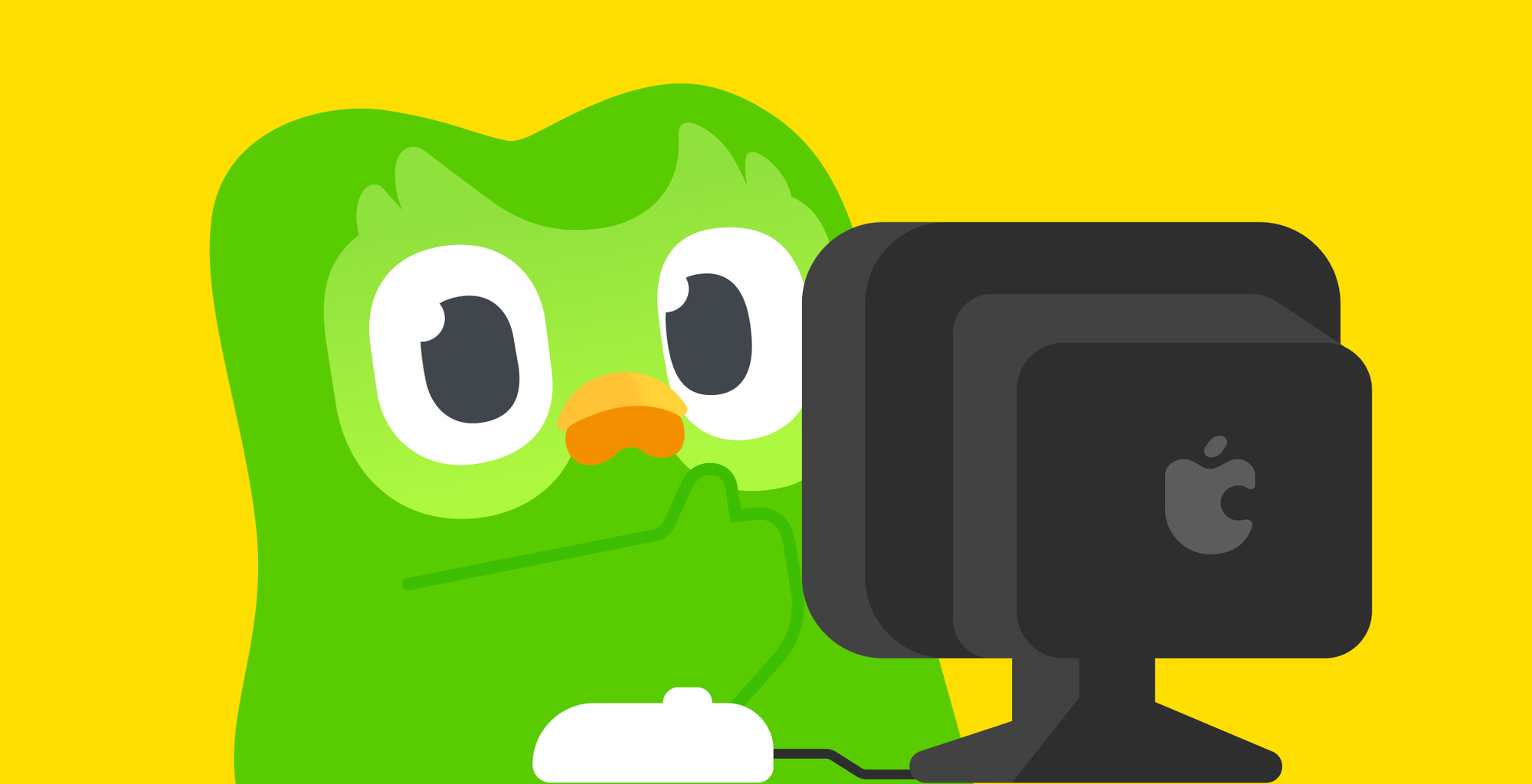 Duo giving a thumbs-up while sitting in front of a black desktop computer. 