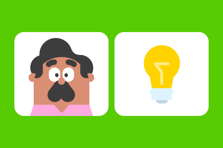 Illustration of Oscar looking stunned on the left and a light bulb on the right.