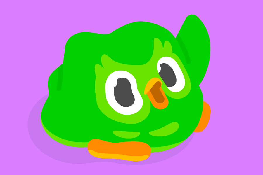 Illustration of Duo the owl slightly melted into the ground and making a silly face