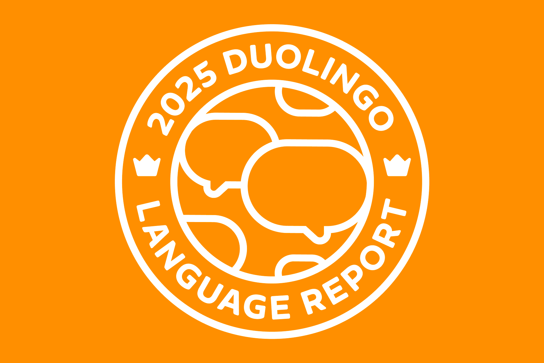 Logo des Duolingo-Sprachreports 2025. Es zeigt die Erde, wobei die Kontinente durch Sprechblasen dargestellt sind.