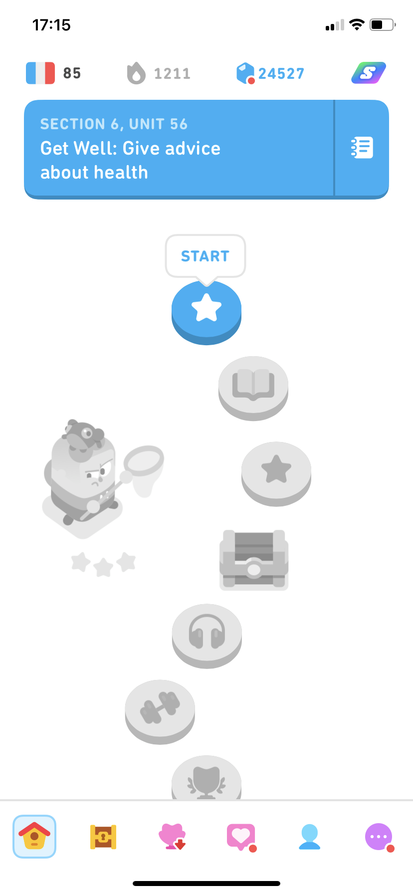 Screenshot showing the path of the French course for English speakers