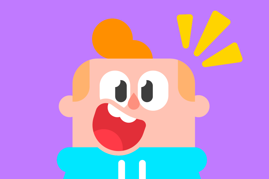 Ilustração do Júnior parecendo feliz e animado, com um sorriso bem aberto.