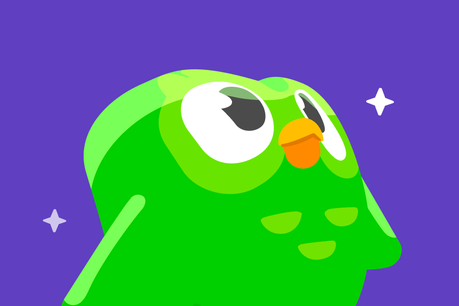 Illustration of Duo the owl staring up and to the right, looking hopeful and proud