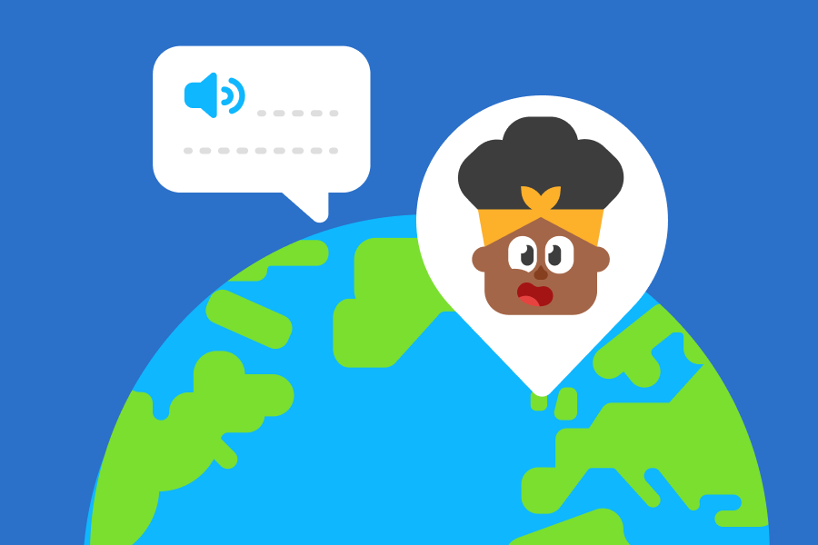 地球儀のイラスト。アイルランド上空にある位置ピンの中に、ビーの顔が描かれている。