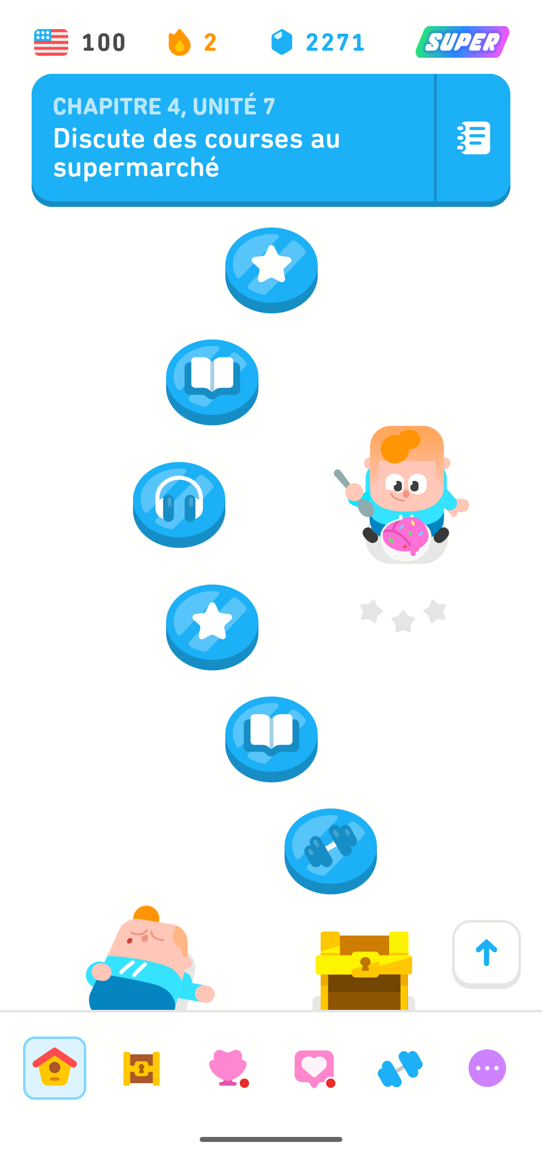 Capture d’écran montrant le parcours du cours d’anglais pour les francophones