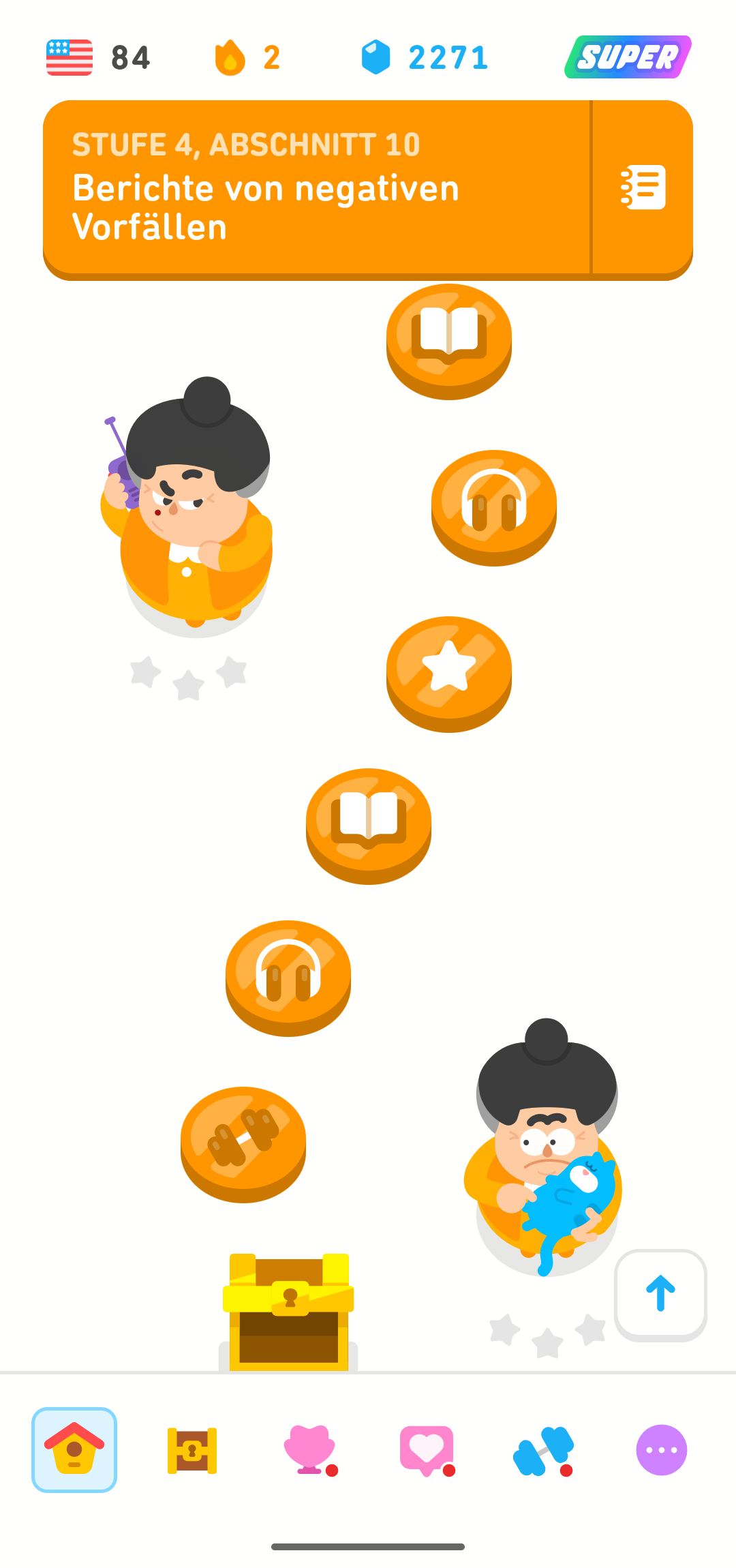 Screenshot, der den Lernpfad des Englischkurses für Deutschsprachige zeigt