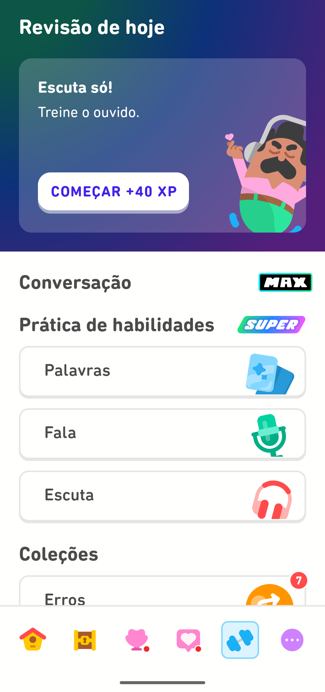 Captura de tela mostrando a aba de prática.