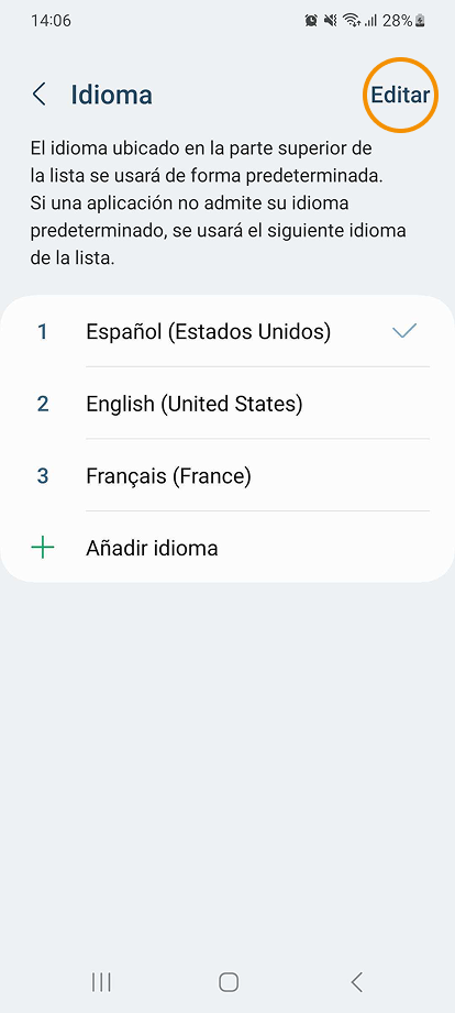 A screenshot of the “Language” menu shows your default language at the top, with the option to edit it.