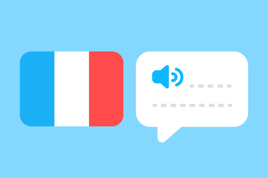 Ilustração da bandeira francesa ao lado de um balão de diálogo.