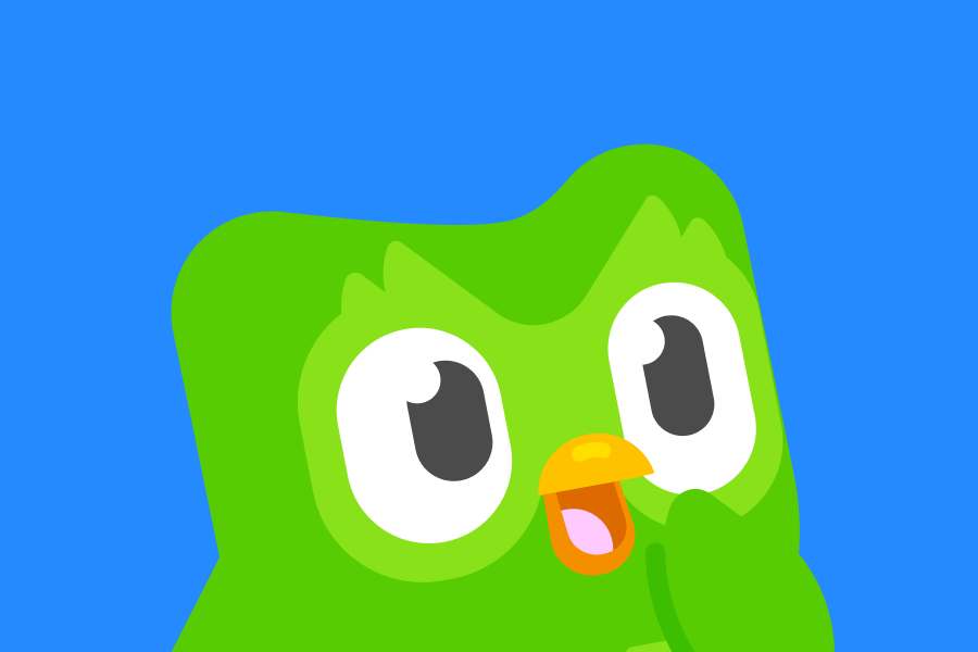 Illustration of Duo the owl raising a wing to his face, looking curious and attentive