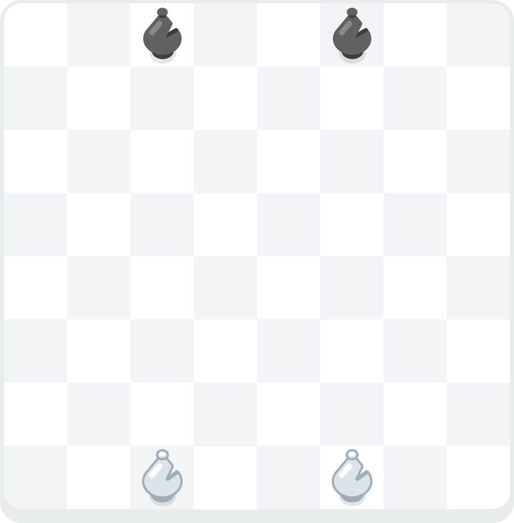 A chessboard showing the starting positions of the white and black bishops on the first and eighth row.