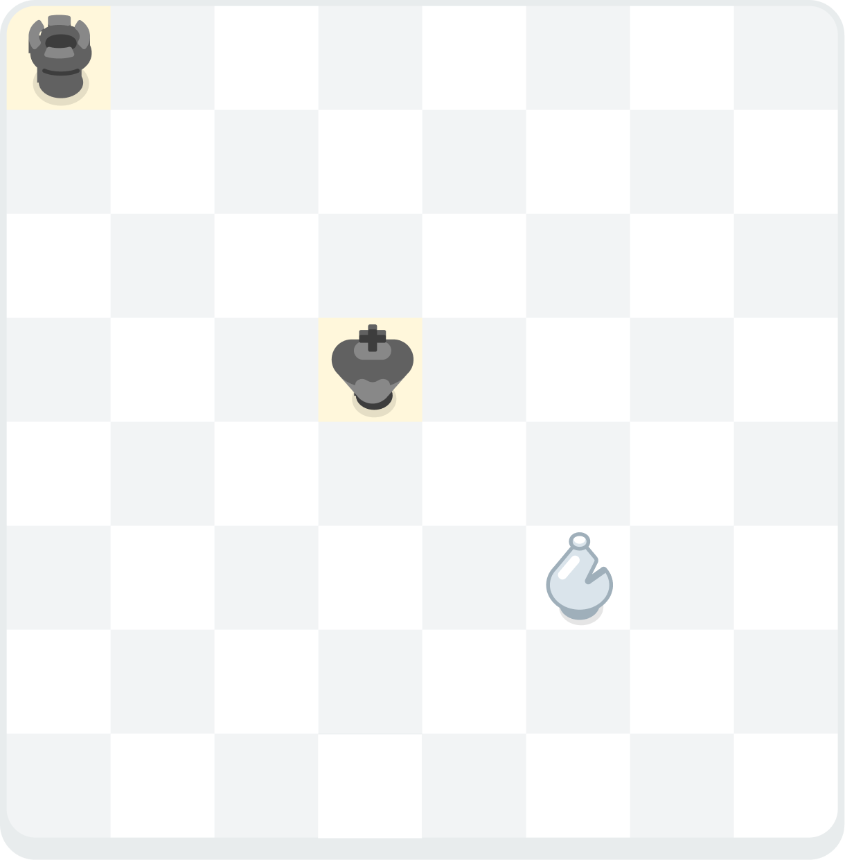 A chess board showing a white bishop checking the black king. Behind the king, on the same diagonal, is a black rook.