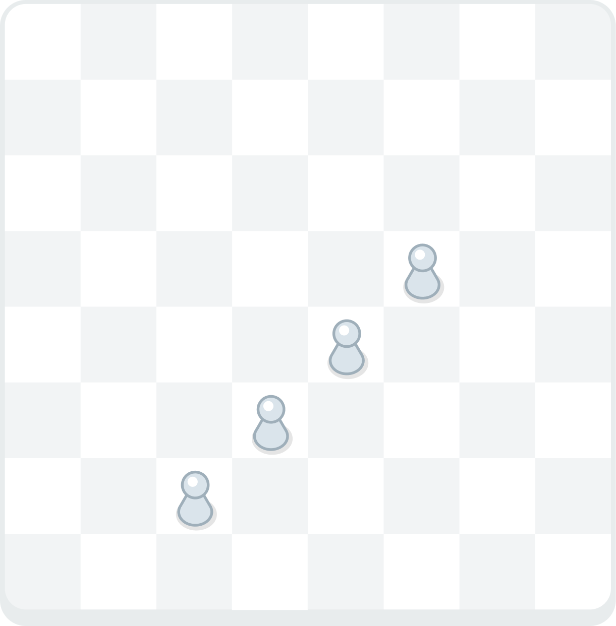 A chess board showing 4 pawns on adjacent files, each one square diagonally in front of the other (c2, d3, e4, f5).