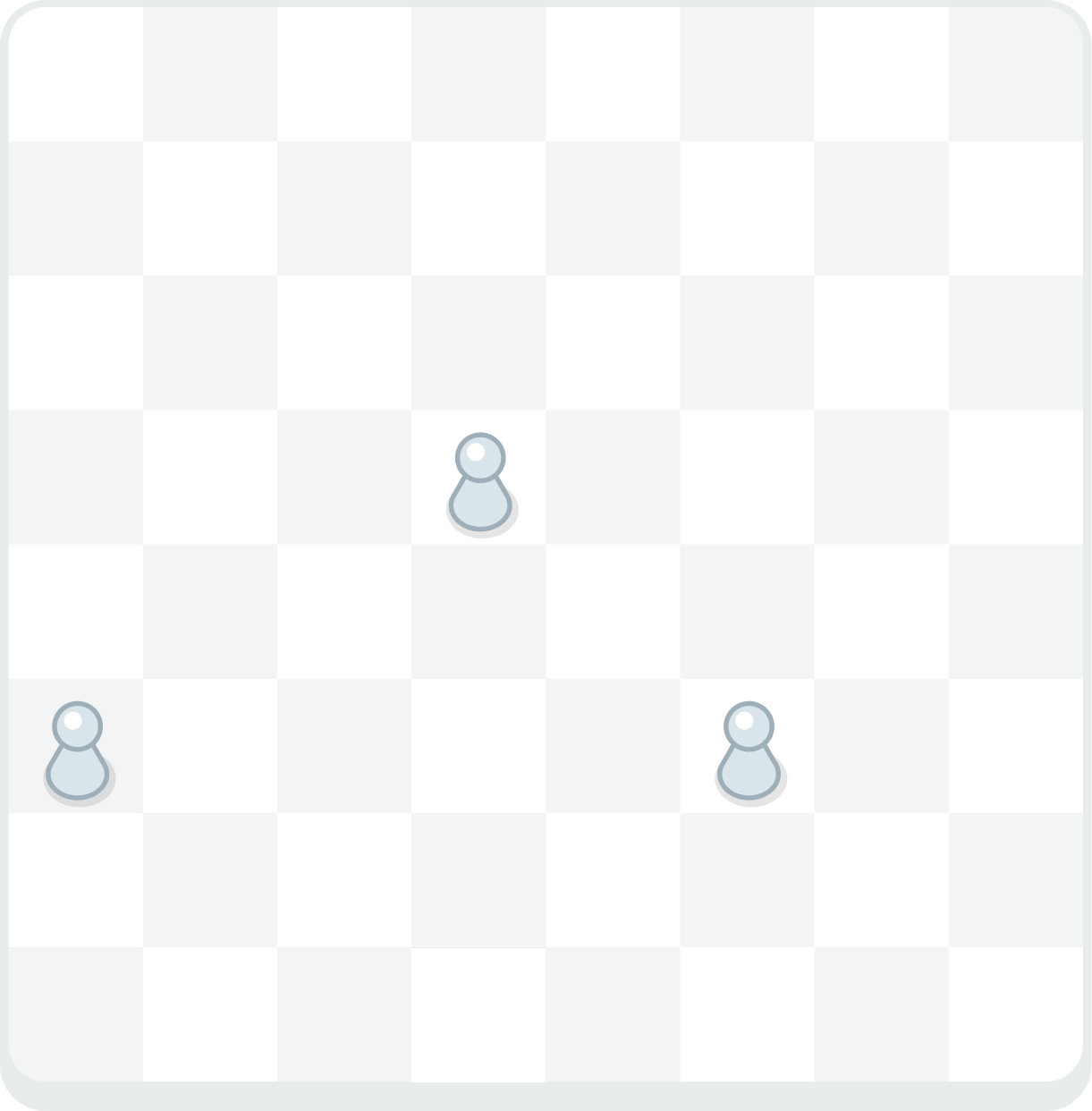 A chess board showing three isolated white pawns (on a3, d5, and f3).