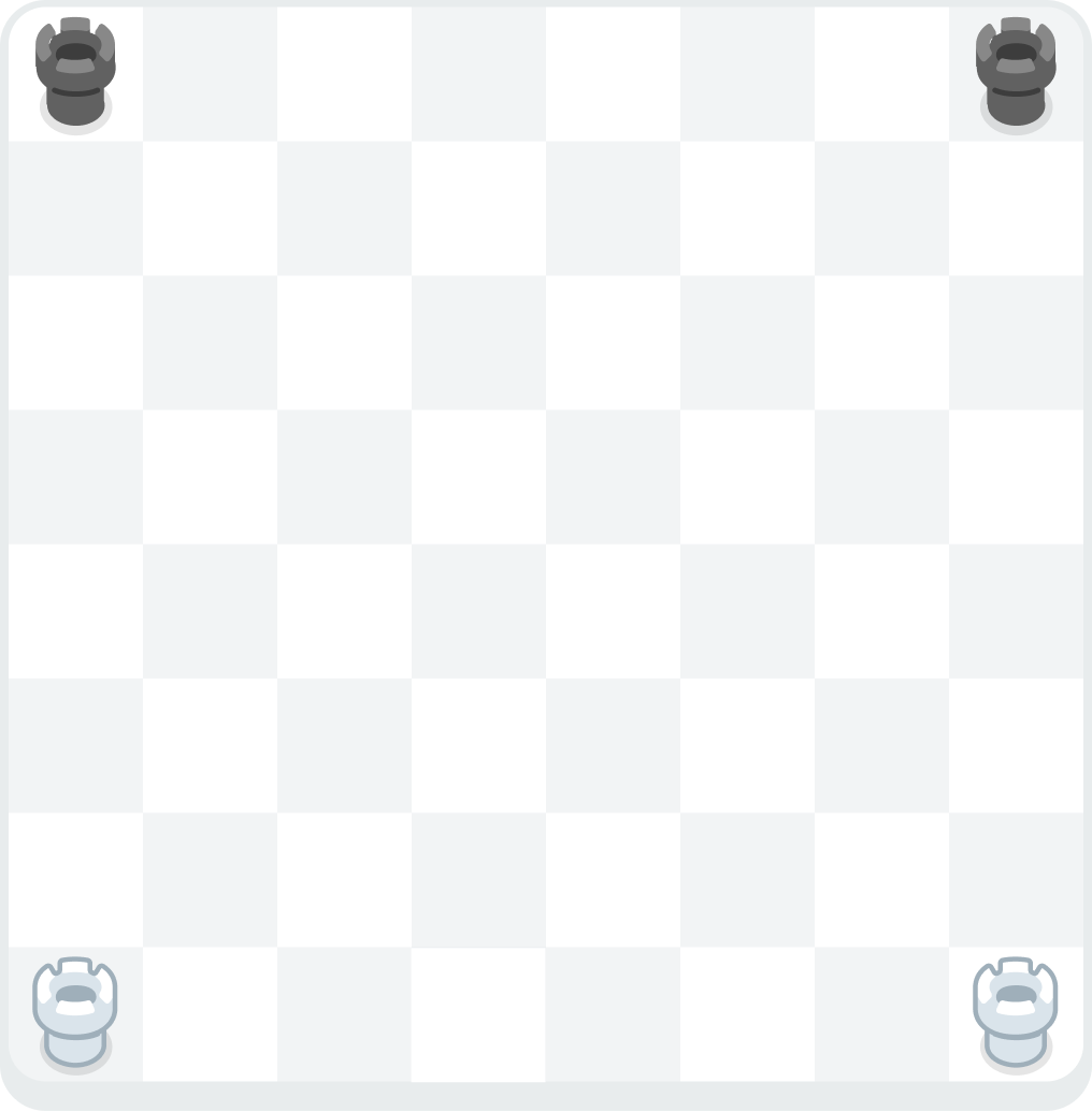 A chessboard showing the starting positions of the white and black rooks in the corners of the board.