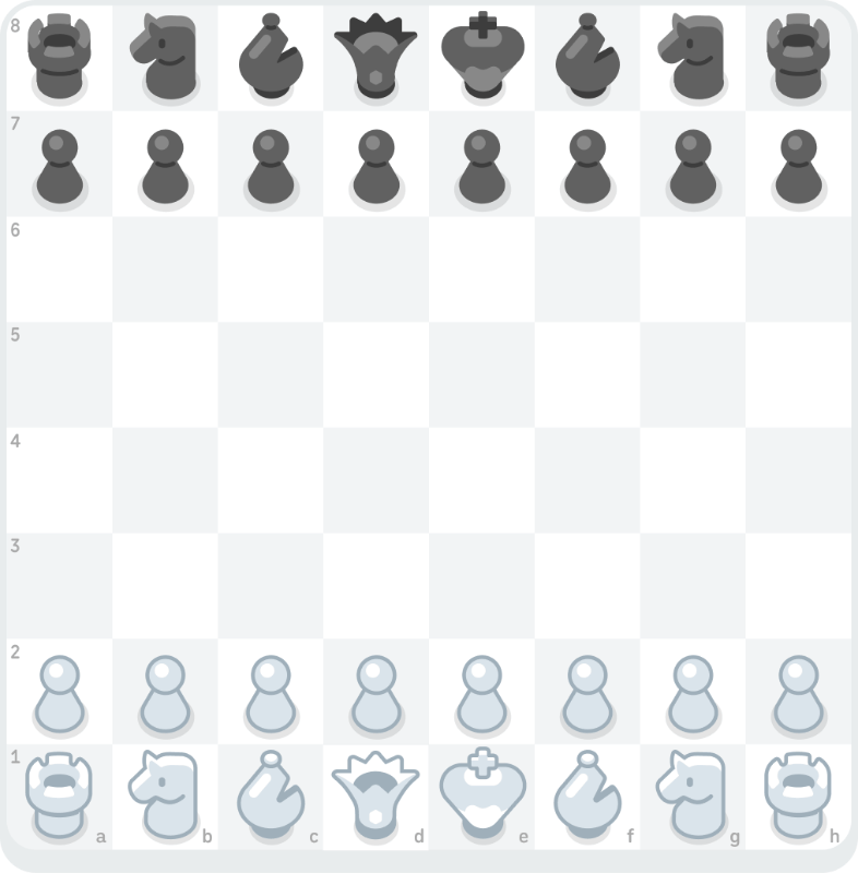 A gif showing the opening moves for the Queen’s Gambit: 1. White’s d-pawn moves to d4 and Black’s d-pawn moves to d5. 2. White’s c-pawn moves to c4.