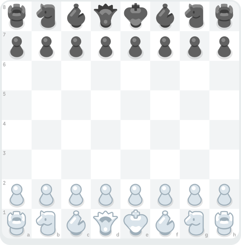 A gif showing the opening moves for the Slav Defense: 1. White’s d-pawn moves to d4 and Black’s d-pawn moves to d5. 2. White’s c-pawn moves to c4 and Black’s c-pawn moves to c6.