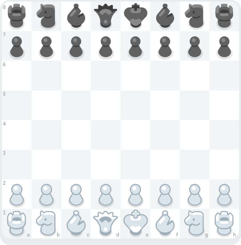 A gif showing the opening moves for the Vienna Game: 1. White’s e-pawn moves to e4 and Black’s e-pawn moves to e5. 2. White’s knight moves to c3.
