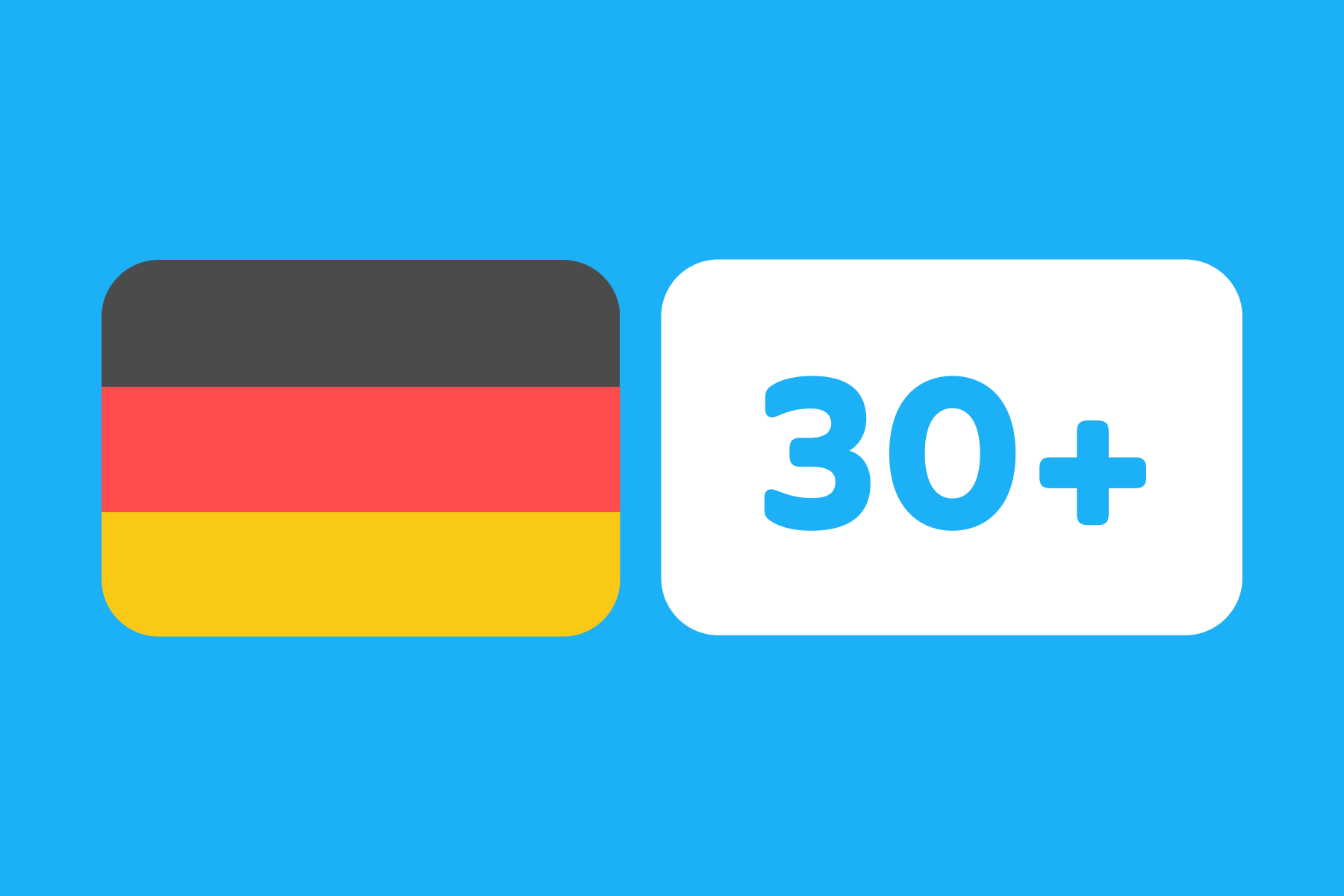 Illustration of the German flag next to a box with the number "30" followed by a plus sign