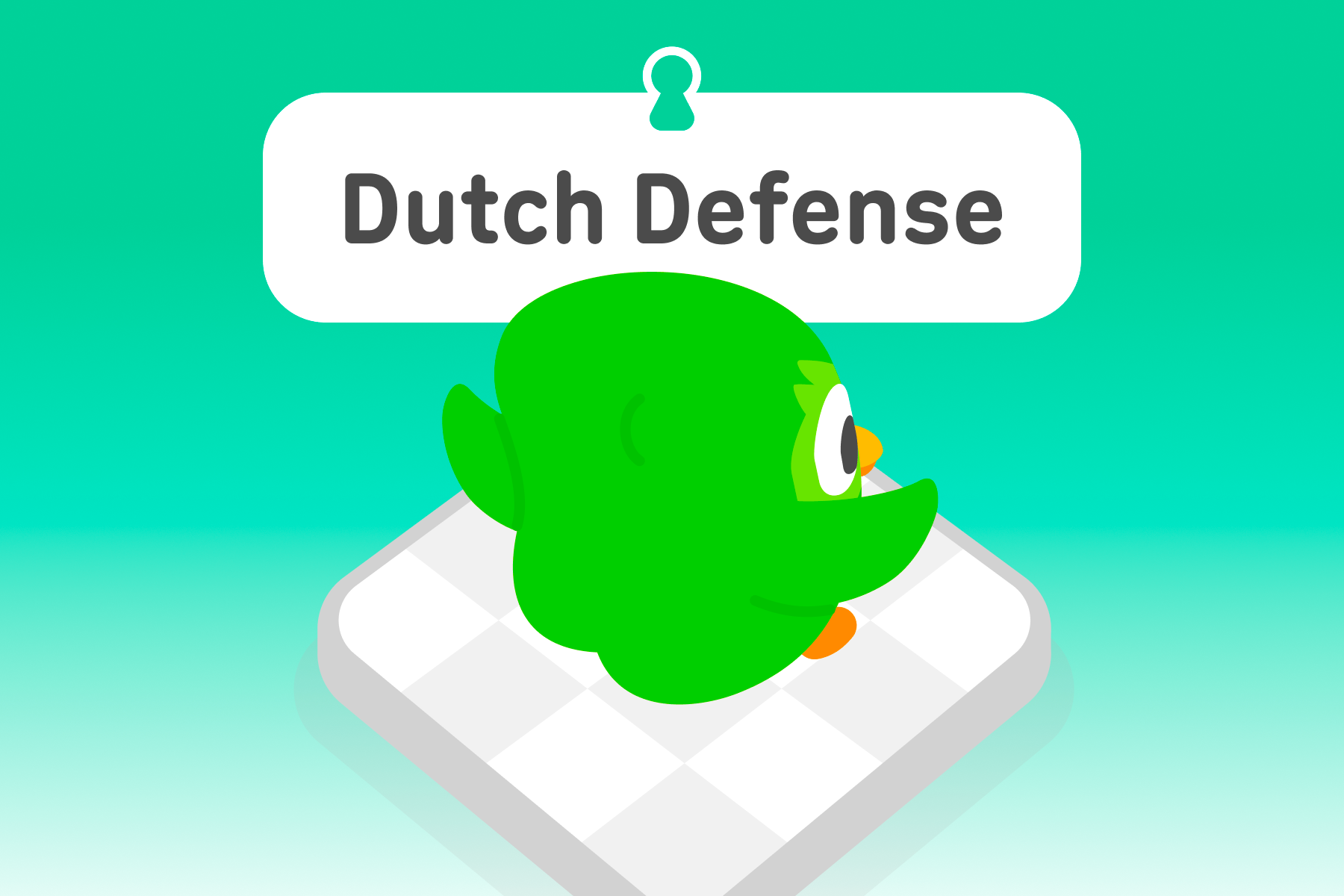 Illustration of Duo the owl sitting on top of a chess board. The title above is “Dutch Defense.”