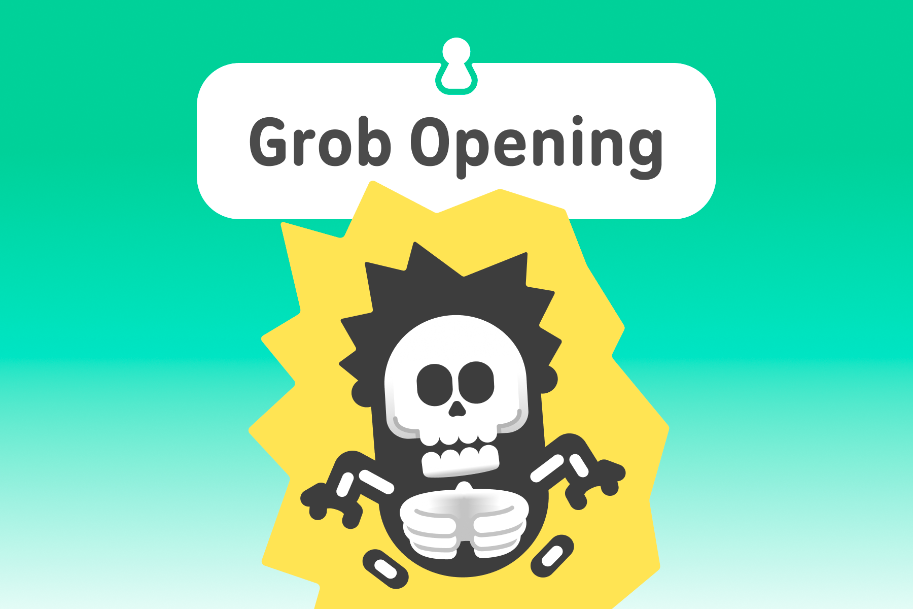 Illustration of an electrified skeleton. The title above is “Grob Opening.”