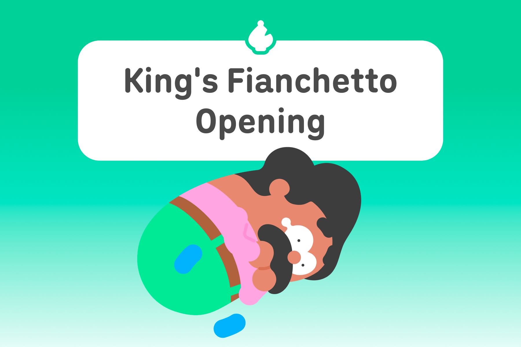 Illustration of Duolingo character Oscar on his side, looking scared. The title above is “King’s Fianchetto Opening.”