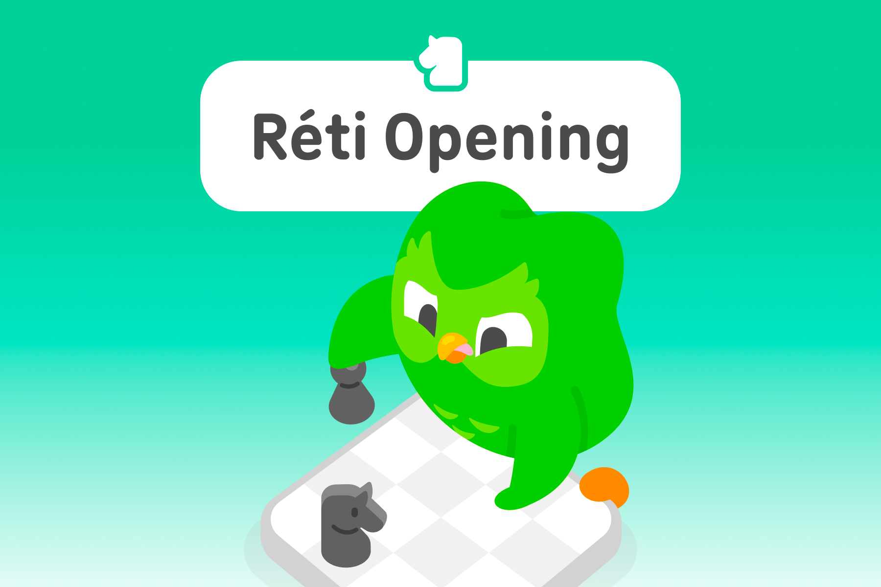 Illustration of Duo the owl at a chess board, moving a piece. The title above is “Réti Opening.”