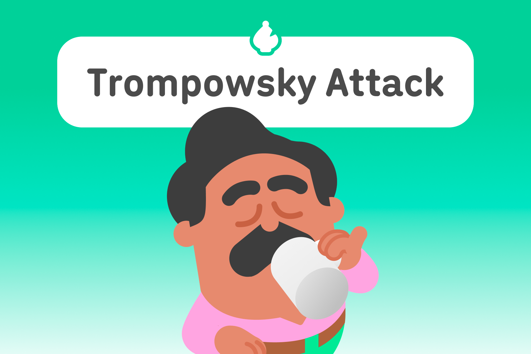 Illustration of Duolingo character Oscar with closed eyes and a mug raised to his mouth. The title above is “Trompowsky Attack.”