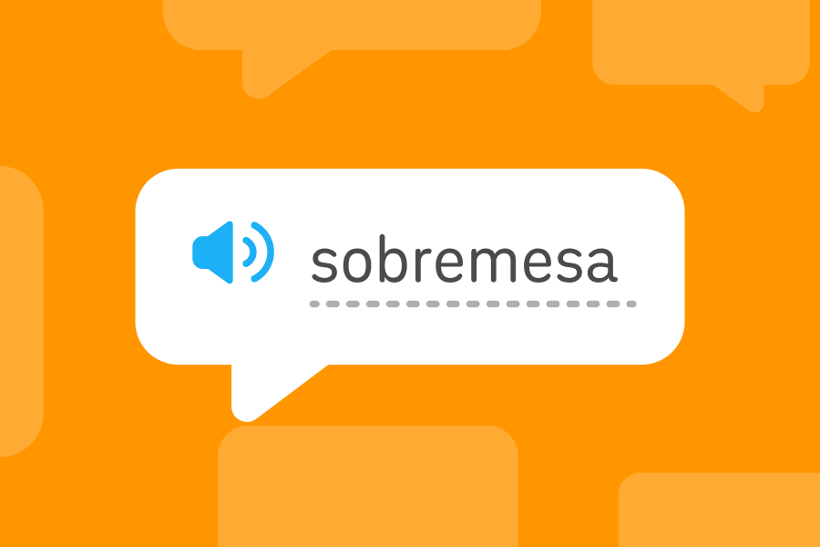 スペイン語の「ソブレメサ」という単語が 書かれた吹き出しのイラスト