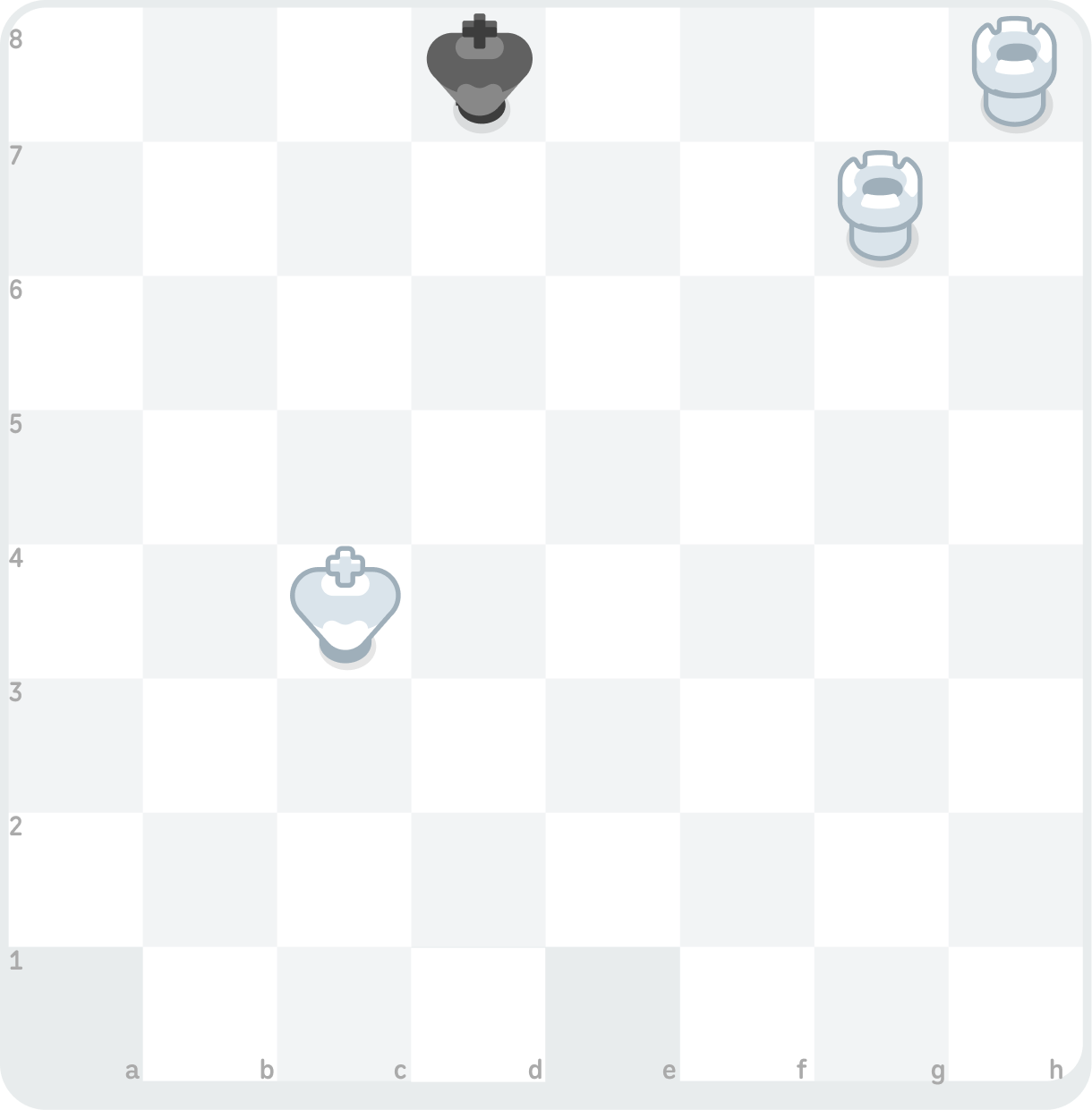 Illustration showing an endgame checkmate with White’s rook on square h8 checkmating Black’s king on d8. Black is prevented from escaping check by White’s other rook on g7.