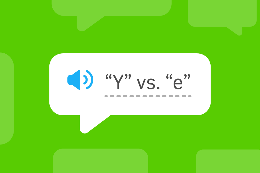 Illustration of a speech bubble that reads “‘Y’ vs. ‘e’”