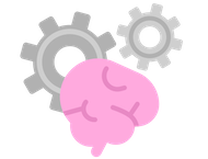 Illustration of a brain in the foreground with two gears working behind it