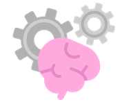 Illustration of a foreground brain and two gears working behind it