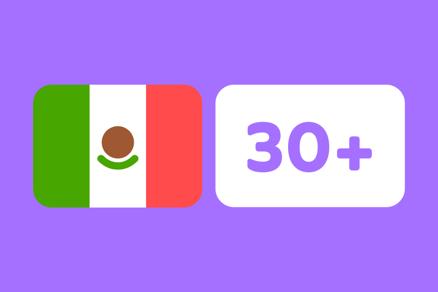 Illustration of the Mexican flag next to a box with the number “30” followed by a plus sign