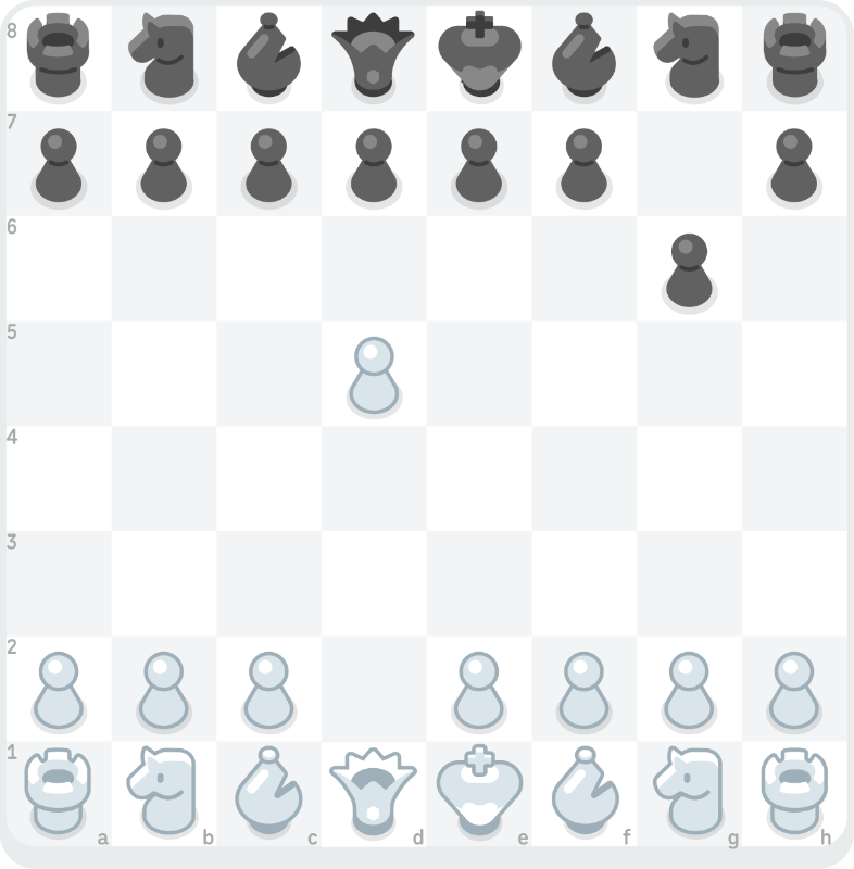 Illustration of a chess board showing a black pawn advancing from e7 to e5, allowing White’s pawn on d5 to capture en passant.
