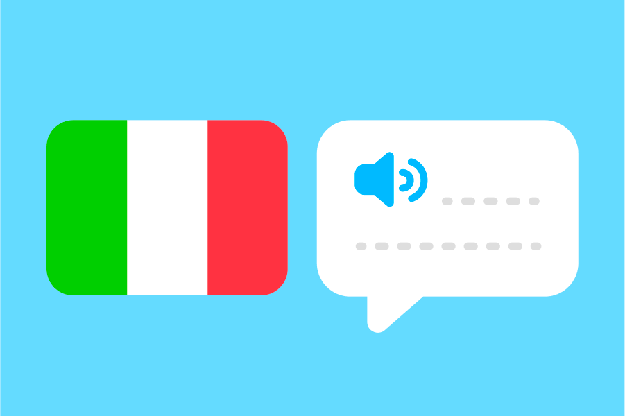 Illustration of the Italian flag next to a speech bubble