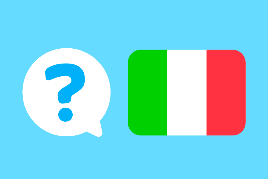 Illustration of a question mark in a speech bubble next to the Italian flag