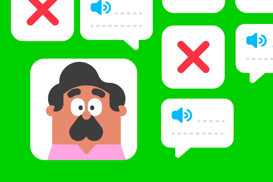 Illustration of Oscar looking worried next to several speech bubbles and large red Xs