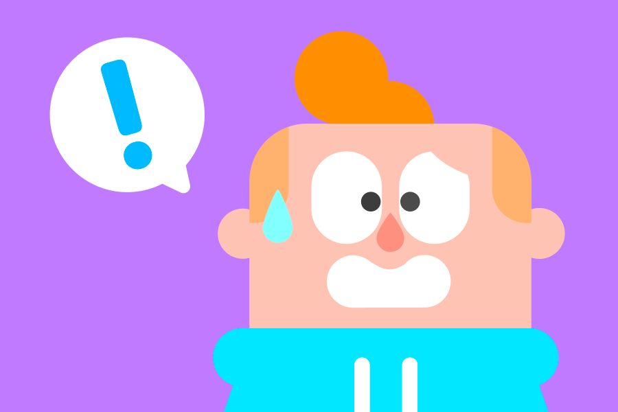 Illustration of Junior looking panicked with a speech bubble containing an exclamation mark next to his head