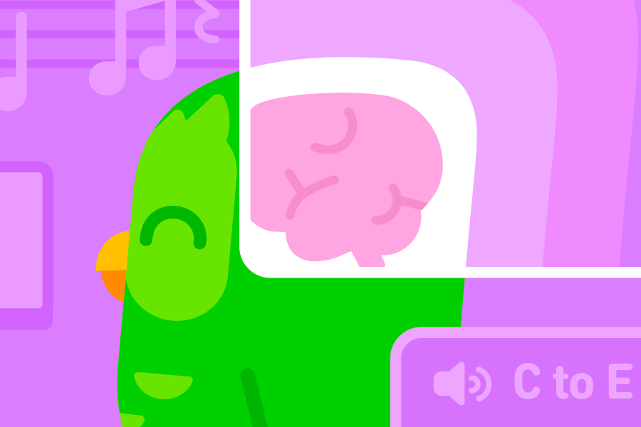 Ilustración de Duo sonriendo mientras un escáner muestra su cerebro