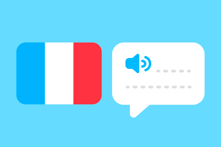 Ilustración de la bandera de Francia junto a una burbuja de diálogo