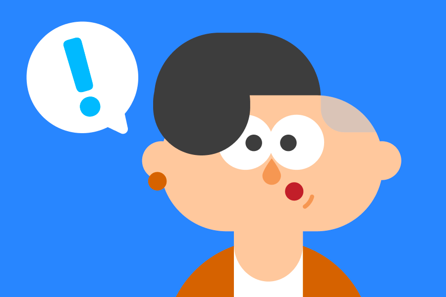 驚いた表情のリンのイラスト、その横にビックリマークの吹き出しがある。