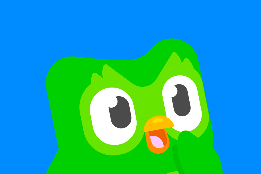 Illustration of Duo the owl raising a wing to his face, looking curious and attentive