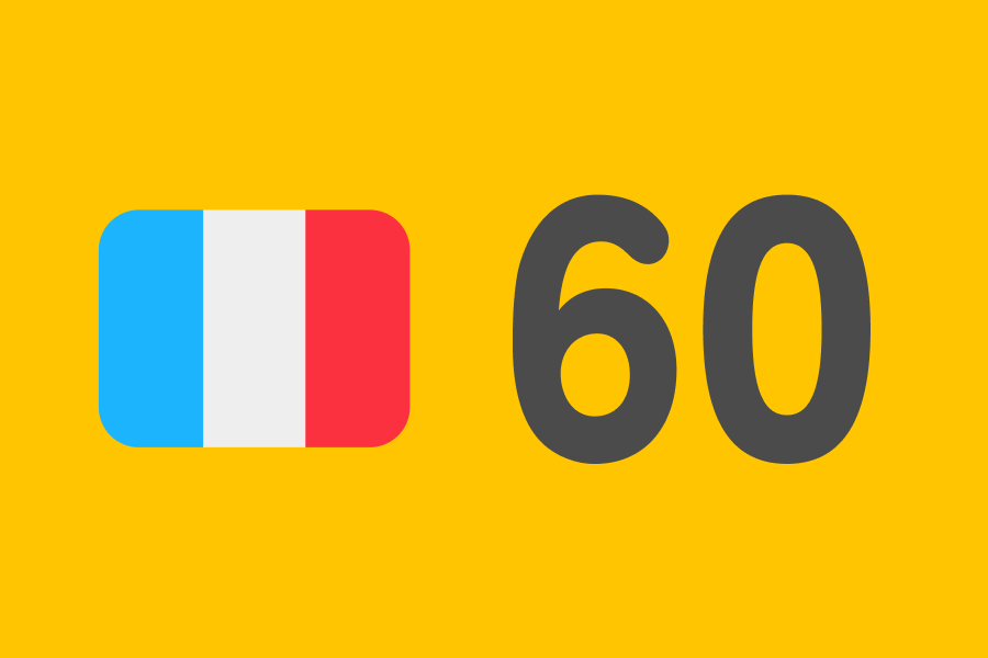 Imagem de uma bandeira de francês ao lado do número 60.