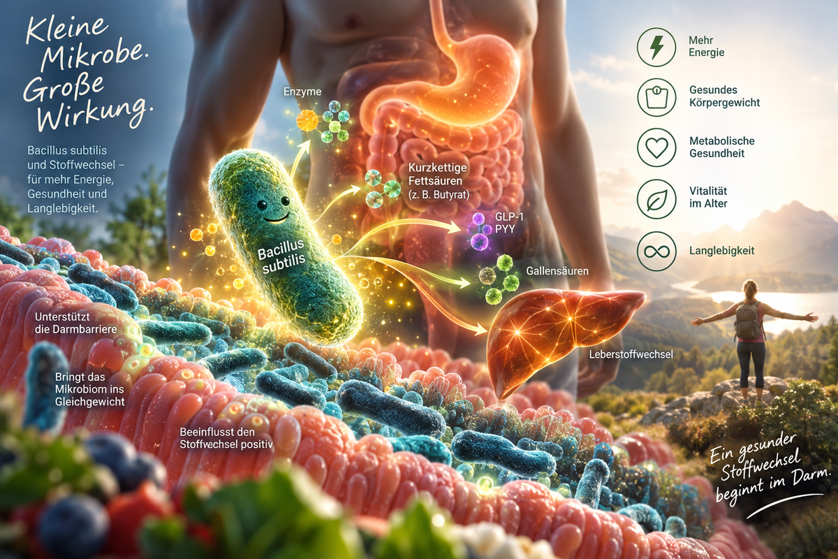 Bacillus subtilis und Stoffwechsel: Was eine außergewöhnliche Mikrobe mit Energie, Gesundheit und Langlebigkeit zu tun hat